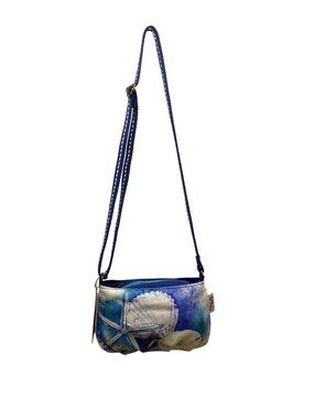 Sea N Sand Women’s Blue & White Canvas Seashell Adjustable Strap Crossbody Bag